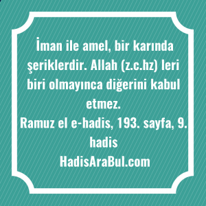   İman ile amel, bir karında ... hadisi