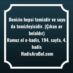   Denizin hepsi temizdir ve suyu ... hadisi şerifi