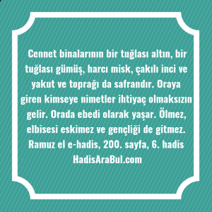   Cennet binalarının bir tuğlası altın, ... hadisi şerifi