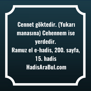   Cennet göktedir. (Yukarı manasına) Cehennem ... ile başlayan hadis