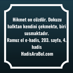   Hikmet on cüzdür. Dokuzu halktan ... ile başlayan hadis