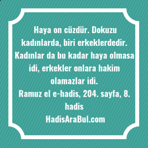   Haya on cüzdür. Dokuzu kadınlarda, ... hadisi şerifi