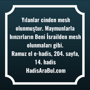   Yılanlar cinden mesh olunmuştur. Maymunlarla ... hadisinin tamamı