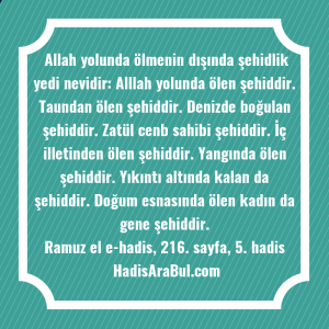   Allah yolunda ölmenin dışında şehidlik ... hadisi