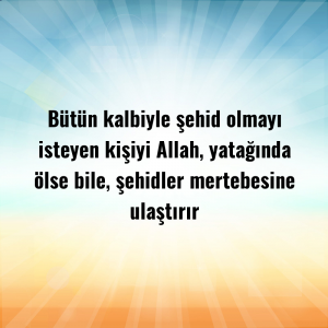 Bütün kalbiyle şehid olmayı isteyen kişiyi Allah, yatağında ölse bile, şehidler mertebesine ulaştırır