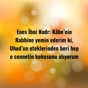 Enes İbni Nadr: Kâbe’nin Rabbine yemin ederim ki, Uhud’un eteklerinden beri hep o cennetin kokusunu alıyorum